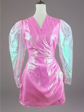 Women's Pink Iridescent Long Sleeve Wrap Dress